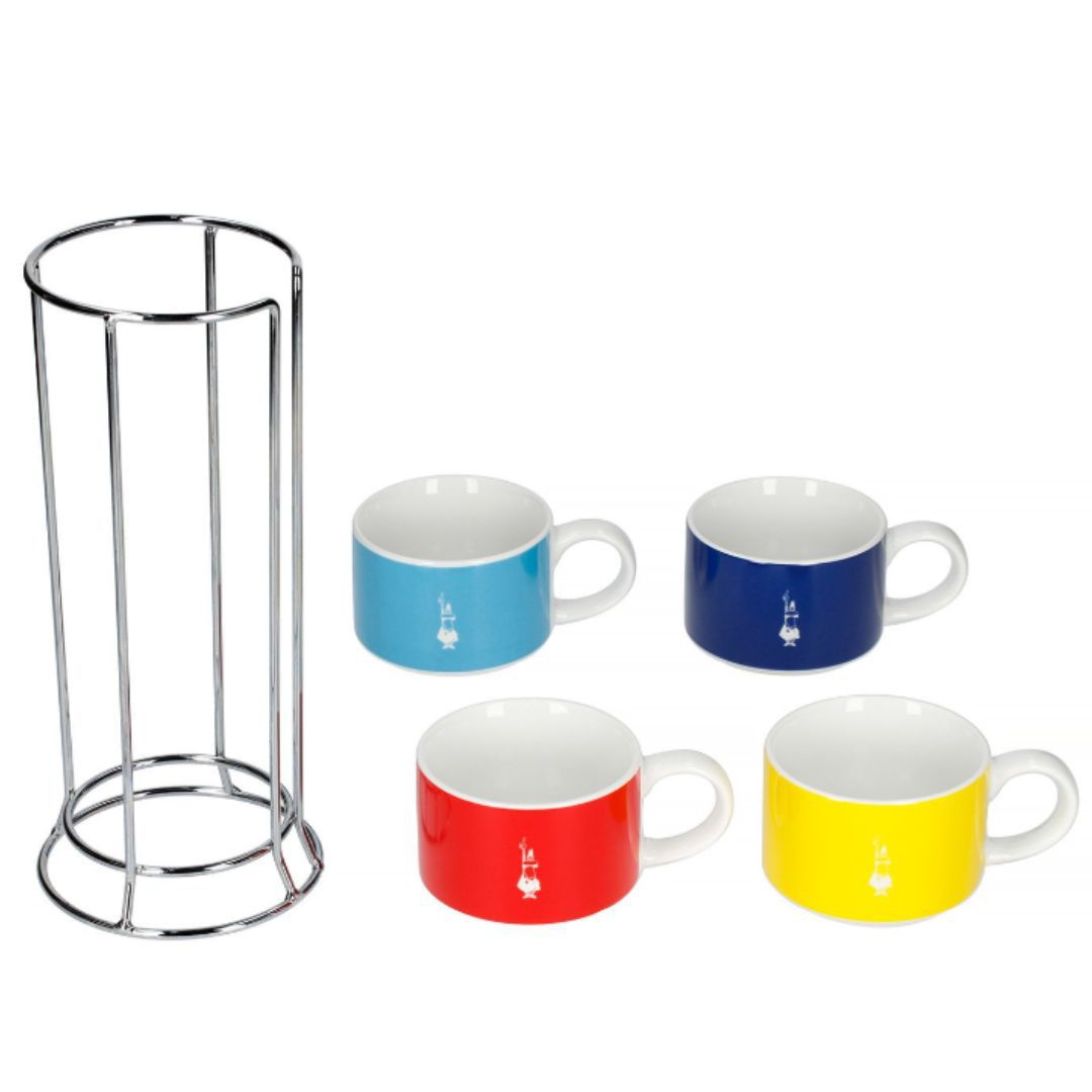 Set of 4 porcelain cappuccino cups - 150 ml by Bialetti - with storage device - Bialetti