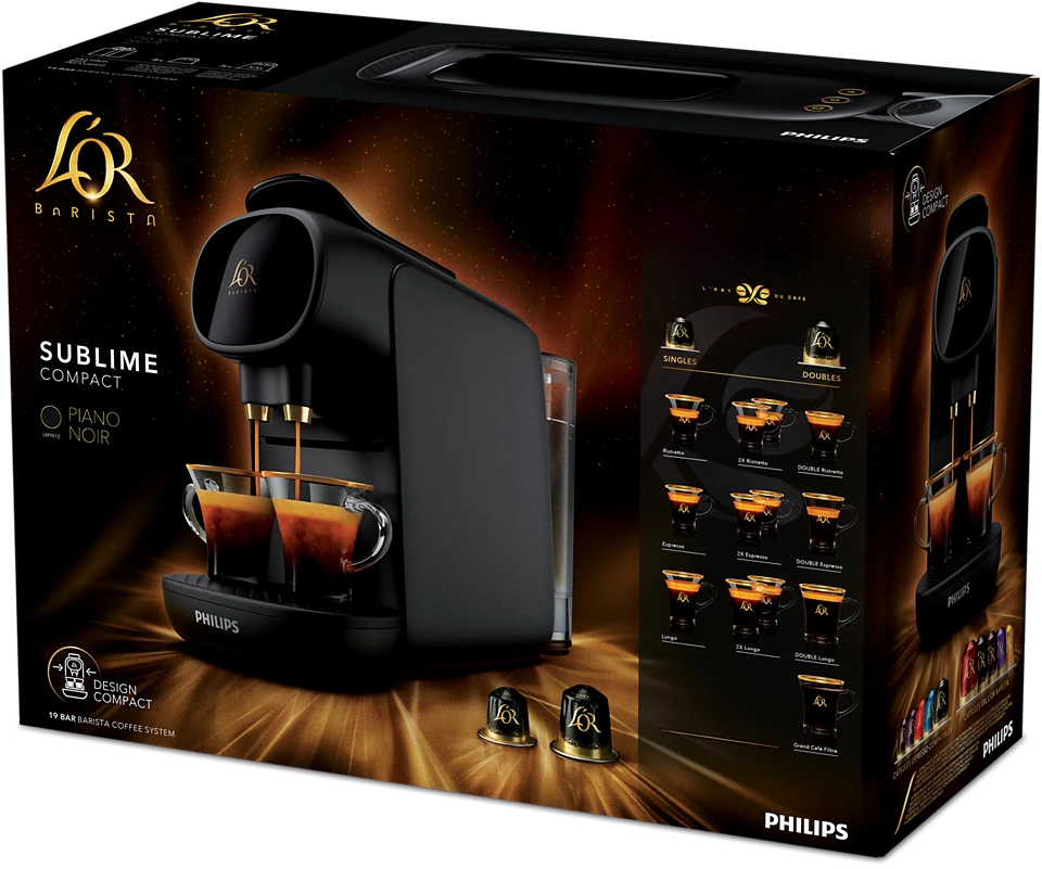 Philips L'OR Barista Sublime Capsule Coffee Machine, Double Shot, 1 or 2 Cups, Full Coffee Menu, Black (LM9012/60)