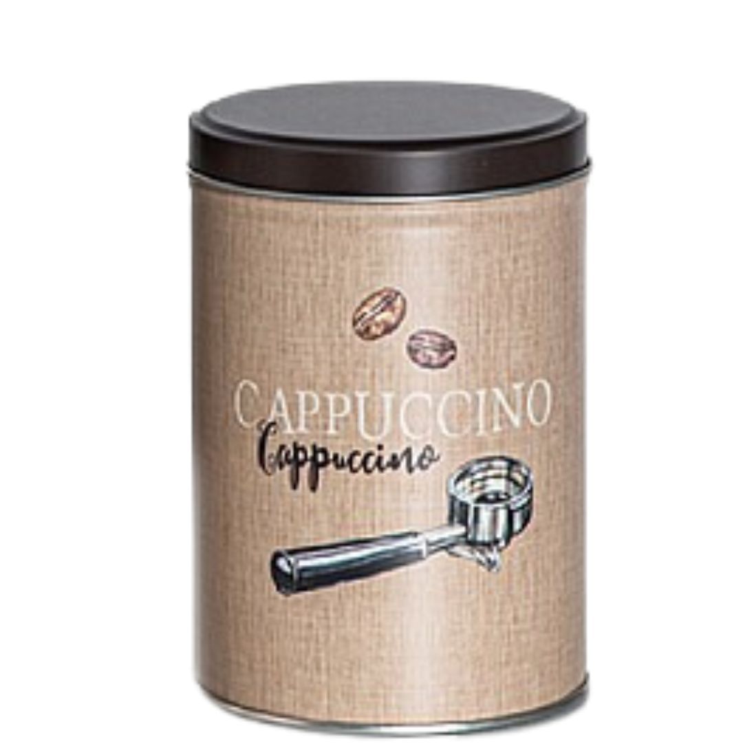 250g round tin cans in coffee design - Espresso / Cappuccino / Caffè