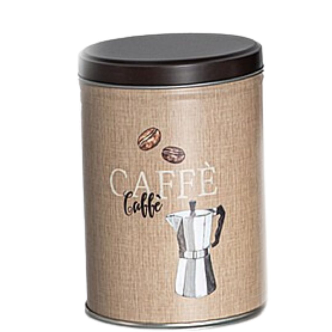 250g round tin cans in coffee design - Espresso / Cappuccino / Caffè