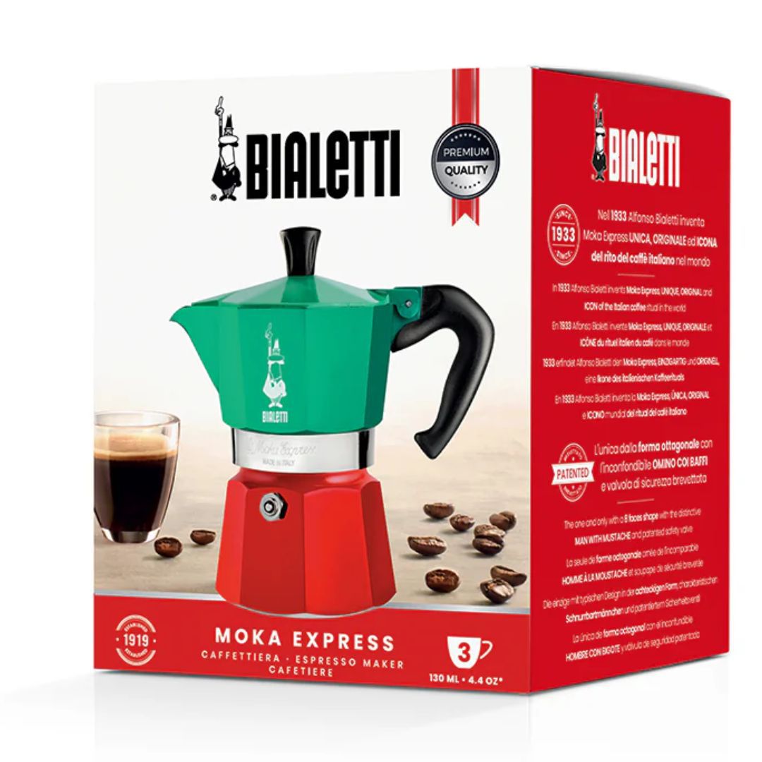 Bialetti Moka Express Tricolor 3 Cup Coffee Maker