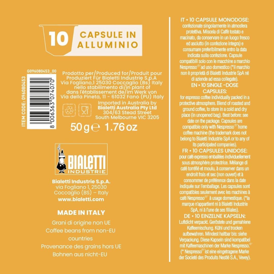 Bialetti Raffinato Nespresso compatible coffee capsules 10 units